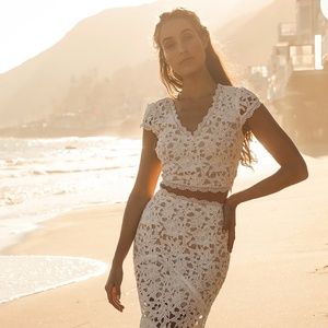 Lulu's Special Moments White Crochet Lace Two-Piece Maxi Dress